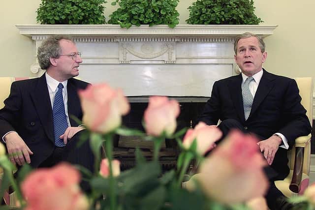 Former first minister Henry McLeish during his meeting with then US preisdent George W Bush in the Oval Office. Picture: Stephen Jaffe/AFP/Getty