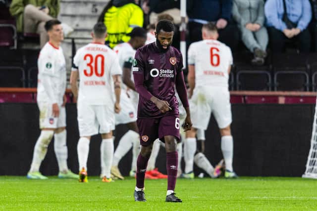 Hearts midfielder Beni Baningime during the defeat by Heidenheim.