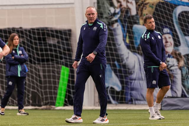 Scotland forwards coach John Dalziel, centre, with David Gray, right.