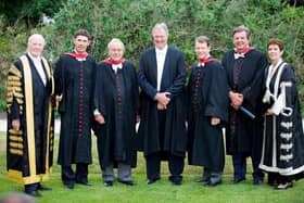 Jim Farmer, centre, was presented with the St Andrews University Medal in recognition of his lifetime achievements and outstanding contribution to the community of St Andrews in 2010 at a ceremony that also saw Padraig Harrington, Arnold Palmer, Tom Watson and Johann Rupert, CEO of Richemont Group, honoured.