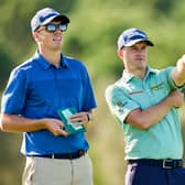 David Law and his caddie Shane O’Connell weigh up a shot during day four of the DP World Tour Qualifying School Final Stage at Infinitum Golf in Tarragona.