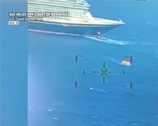 Disney cruise ship comes to the rescue of a sinking boat.