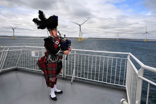 Piper Norman Fiddes attends the opening of The European Offshore Wind Deployment Centre located in Aberdeen Bay on September 7, 2018 in Aberdeen, Scotland