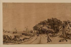 View on the Amstel the road on the Amsteldijk leading to Trompenburg, by Rembrandt van Rijn