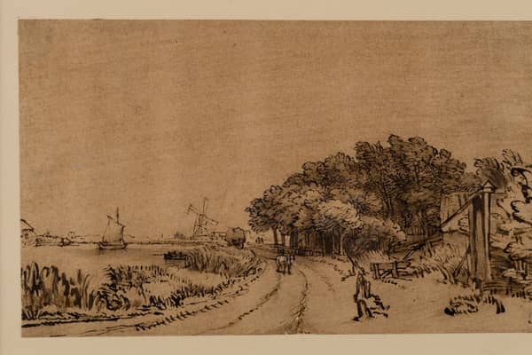 View on the Amstel the road on the Amsteldijk leading to Trompenburg, by Rembrandt van Rijn