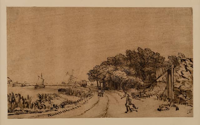 View on the Amstel the road on the Amsteldijk leading to Trompenburg, by Rembrandt van Rijn