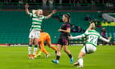 Murphy Agnew celebrates scoring Celtic’s first ever goal in the Women’s Champions League group stages as the hosts gave Chelsea a scare in a 2-1 defeat.  (Photo by Ross Parker / SNS Group)