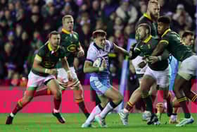 Tom Jordan in the thick of the action for Scotland against South Africa in the Autumn Nations Series.