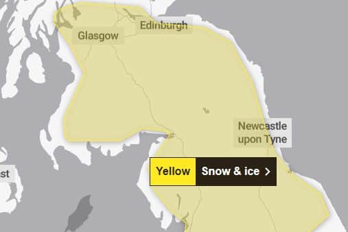 The yellow weather warning area issued by the Met Office