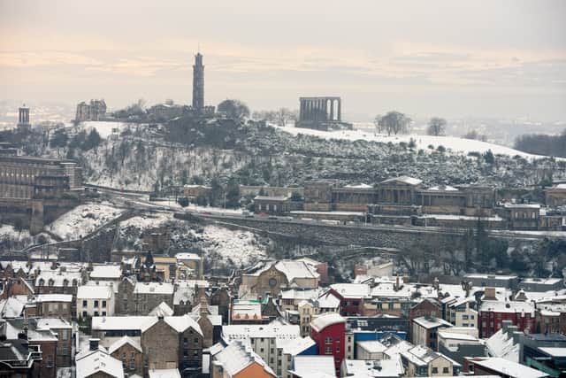 Snow covers Calton Hill in Edinburgh. Picture: Getty Images