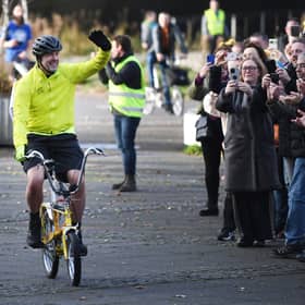 Paddy McGuinness celebrates reaching Glasgow and completing his chopper quest