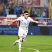 Celtic's Luis Palma celebrates after scoring his second for Honduras in the 2-0 win over Mexico. (Photo by ORLANDO SIERRA/AFP via Getty Images)