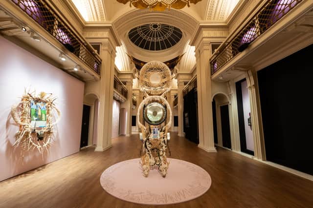 Installation view of the Guadalupe Maravilla exhibition at Talbot Rice showing Piedras de Fuego (Fire Stones)