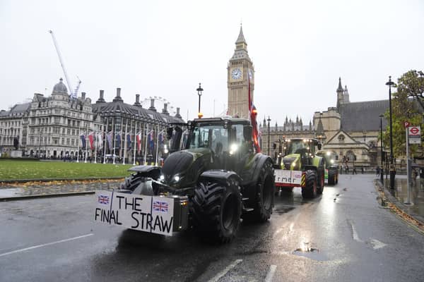 Farmers in tractors drive in Parliament Square ahead of a protest in central London over the changes to inheritance tax (IHT) rules in the recent UK Budget, which will introduce new taxes on farms worth more than £1 million. Picture: PA