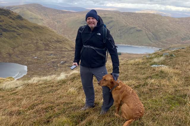 Glenn Campbell hillwalking with his dog Ruadh