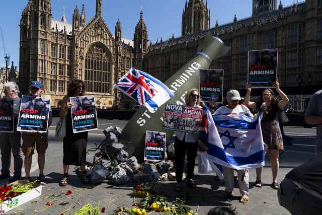 Campaigners calling for an end to arms sales in Israel in London over the summer.