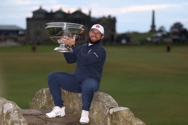 Tyrrell Hatton shows off the trophy after winning the Alfred Dunhill Links Championship for a third time in October