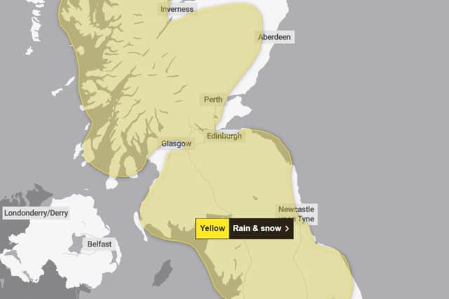The Met Office has issued new yellow weather warnings for rain and snow for Saturday and Sunday across Scotland