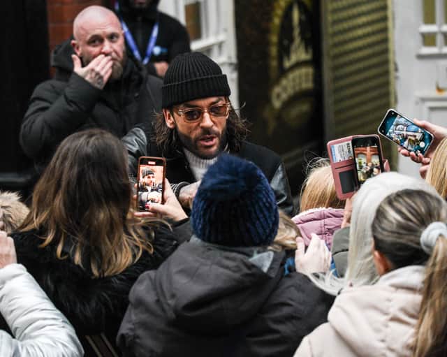 Pete Wicks mingles with excited fans outside Blackpool Tower