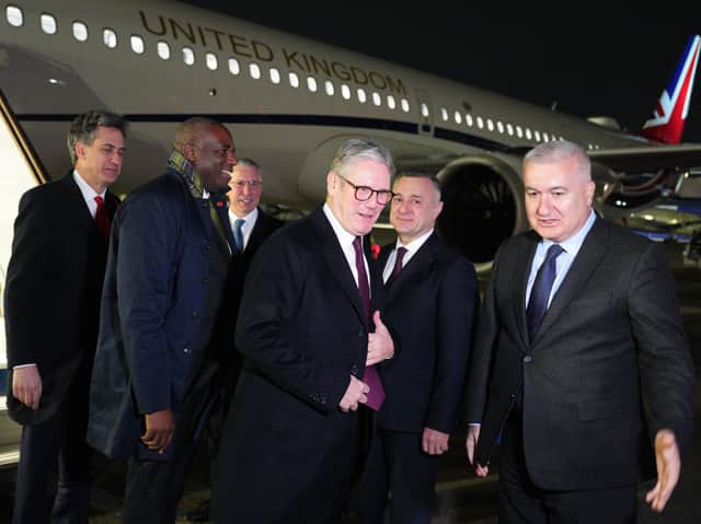 Prime Minister Sir Keir Starmer, Foreign Secretary David Lammy, and Energy Security and Net Zero Secretary Ed Miliband arrive in Azerbaijan to attend the COP29 climate conference in Baku