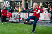 Gavin Hastings shows he's lost none of his kicking prowess at an event in Edinburgh to launch the new Lions jersey with principal partner, Howden. 