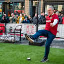 Gavin Hastings shows he's lost none of his kicking prowess at an event in Edinburgh to launch the new Lions jersey with principal partner, Howden. 