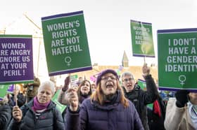 For Women Scotland protesting outside the Scottish Parliament.