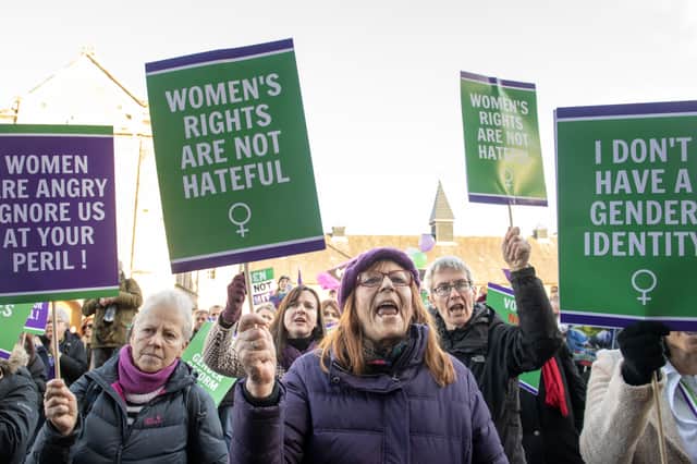 For Women Scotland protesting outside the Scottish Parliament.
