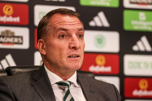 Celtic manager Brendan Rodgers addresses the media at his pre-match press conference ahead of facing Hearts this weekend. (Photo by Craig Williamson / SNS Group)