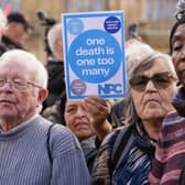 Campaigners against the decision to means-test the winter fuel allowance for pensioners stage a demonstration outside the UK Parliament (Picture: Lucy North)