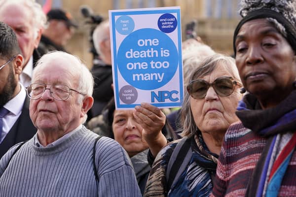 Campaigners against the decision to means-test the winter fuel allowance for pensioners stage a demonstration outside the UK Parliament (Picture: Lucy North)