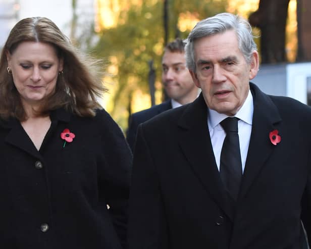 Former Prime Minister Gordon Brown and his wife Sarah at a remembrance service at the Cenotaph memorial in central London in 2018