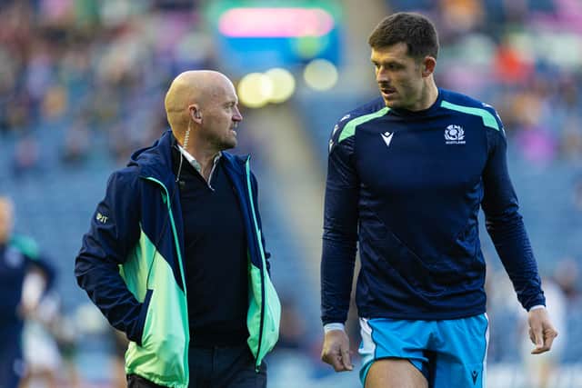 Scotland head coach Gregor Townsend with Blair Kinghorn who will return to his full-back role against Australia.