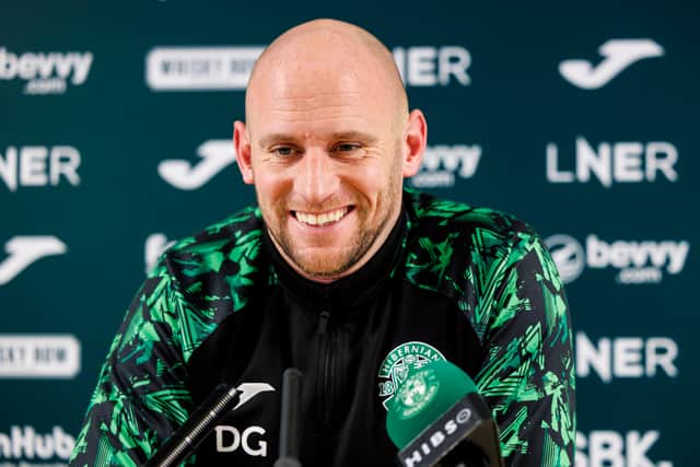 Hibs head coach David Gray during a press conference on Friday ahead of the match against Dundee. (Photo by Mark Scates / SNS Group)