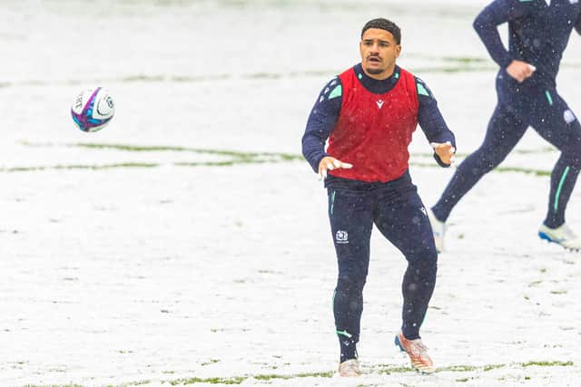 Sione Tuipulotu trains at a snowy Murrayfield ahead of Scotland v Australia.