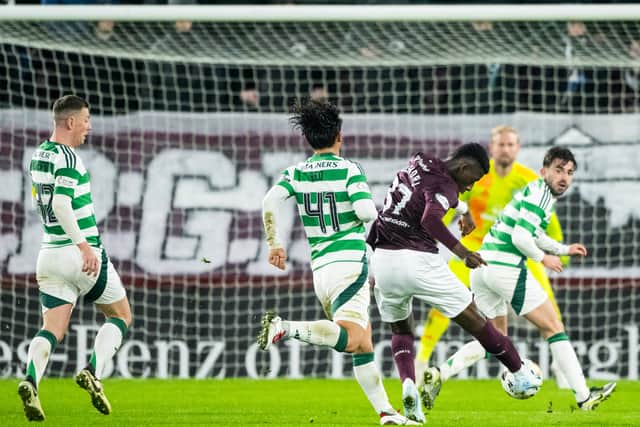 Musa Drammeh powers home a consolation - his first goal for Hearts.