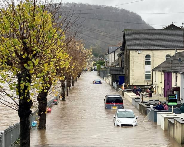 Parts of Pontypridd, South Wales, have been left submerged in water as the River Taff bursts its banks.