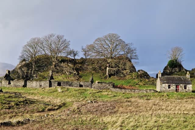 Ruins near the remains of An Sailean lime works on the northwest coast of the isle of Lismore