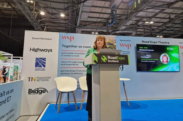 Transport Secretary Fiona Hyslop announcing the speed limit plans at the Road Expo Scotland event at the Scottish Event Campus in Glasgow