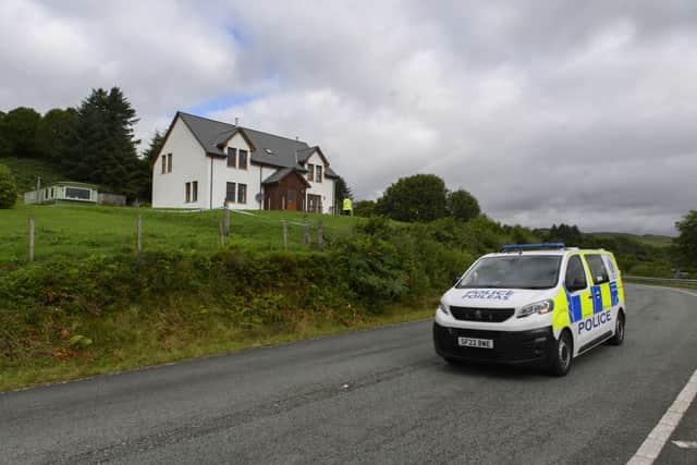 Police at the scene of the shooting in the Teangue area on the Isle of Skye. Picture: PA