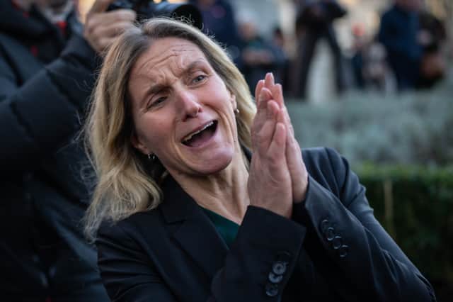 Labour MP Kim Leadbeater, who proposed the landmark Private Member's Bill on assisted dying, reacts as she meets campaigners after MPs voted to pass its second reading in the Commons (Picture: Carl Court)