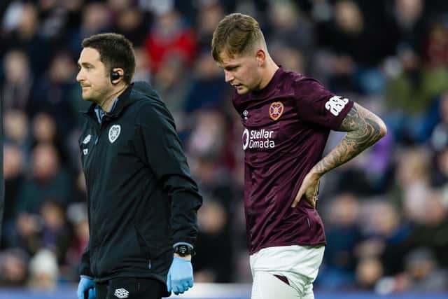 Hearts mainstay Frankie Kent went off with a quad injury.