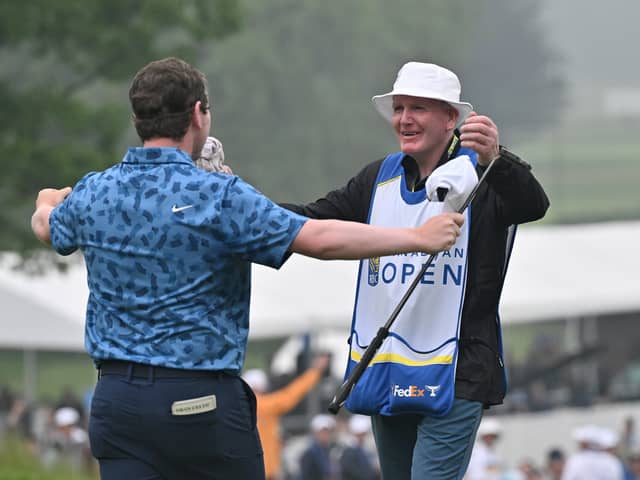 Bob MacIntyre celebrates with his dad Dougie after winning the RBC Canadian Open in June.