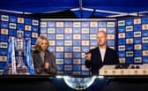 Steven Naismith (R) and Jane Lewis during the Scottish Cup Fourth Round draw after the third round match between East Kilbride and Falkirk at K Park. (Photo by Craig Foy / SNS Group)