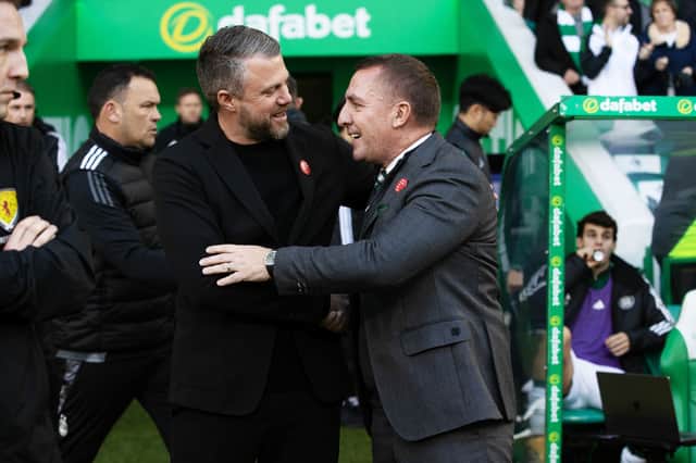 Aberdeen manager Jimmy Thelin and Celtic manager Brendan Rodgers during the 2-2 draw at Celtic Park in October. (Photo by Alan Harvey / SNS Group)