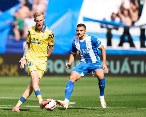 Oli McBurnie is off the mark for Las Palmas after scoring a double in the Copa Del Ray. (Photo by Juan Manuel Serrano Arce/Getty Images)