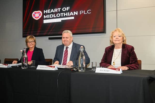 Hearts finance director Jacqui Duncan, chief executive Andrew McKinlay and chair Ann Budge at the club's agm.