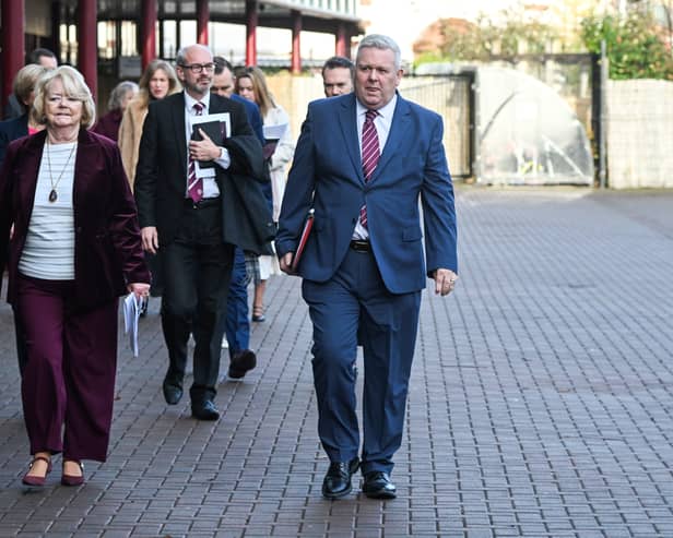 Hearts managing director Ann Budge and chief executive Andrew McKinlay arrive at Tynecastle for the club's agm. (Photo by Rob Casey / SNS Group)