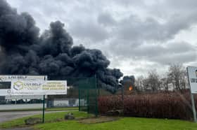 Photo taken with permission from the social media site X, formerly Twitter, posted by @WildFifer of a fire at Brucefield industrial estate near Livingston.