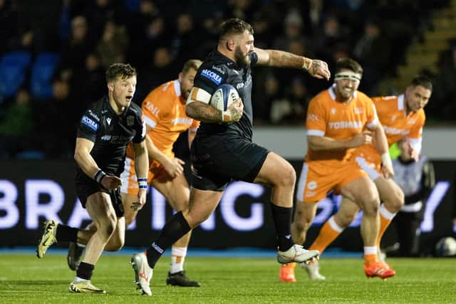 Warriors' Jamie Bhatti with a goose step.